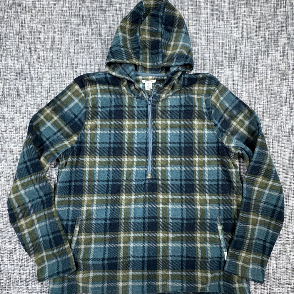 O'Neill Womens XL Julia Fleece Hoodie Blue Green Plaid Half Zip Pullover Pockets
